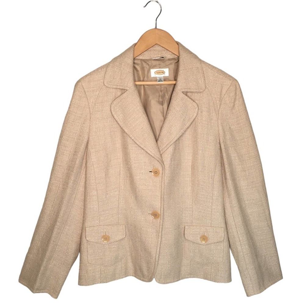 Vintage Talbots Blazer Lined Pockets Notched Collar Career Womens Tan 14 - Picture 1 of 10